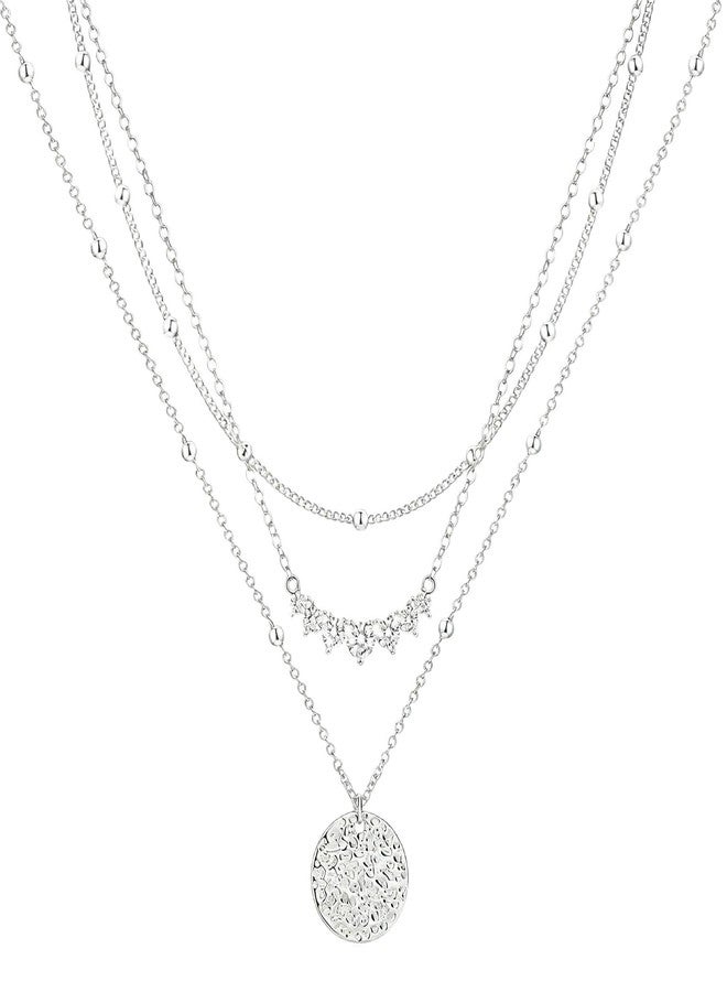 PEOCEFOY Silver Layered Necklaces for Women, Dainty Silver Plated Stackable Choker Necklaces, Trendy Coin Chain Pendant for Holiday Jewelry Gift - Image 1